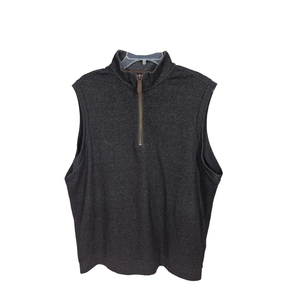Roundtree & Yorke Vest Mens Large Brown Quarter Zip Mock Neck Sleveless Pullover